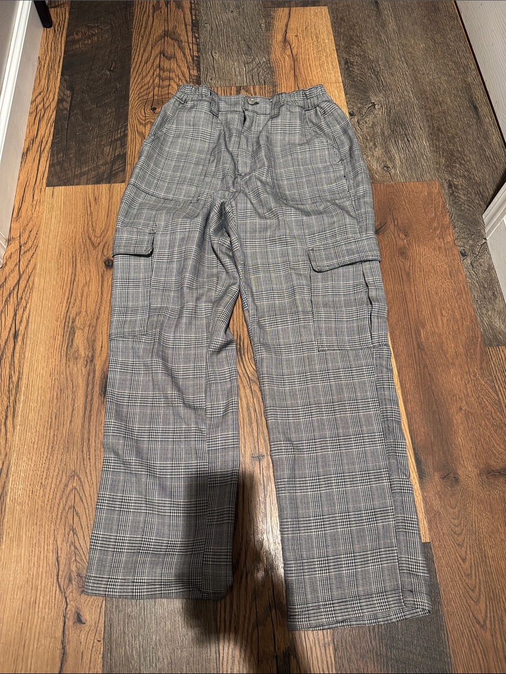 Gray plaid cargo pants